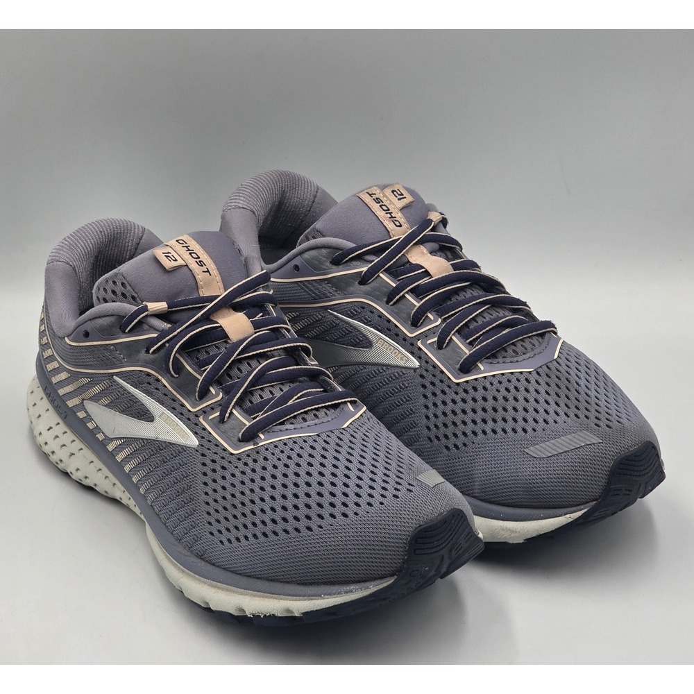 Brooks Ghost 12 Womens 9.5 Gray Purple Running Shoes Cushioned Athletic
